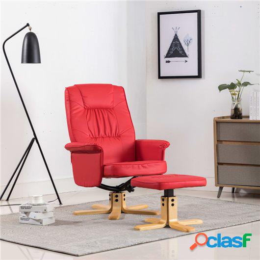 Sillón con reposapiés cuero sintético rojo