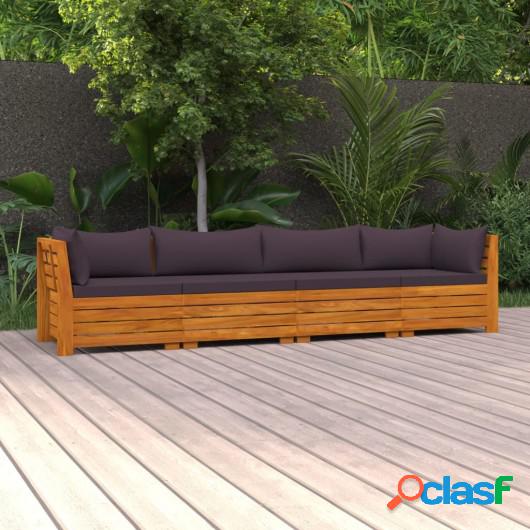 Sofá de jardín de 4 plazas con cojines madera maciza de