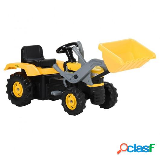 Tractor de pedales con excavadora para niños amarillo y