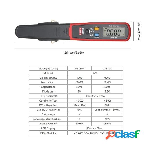 UNI-T SMD Tester Resistor Condensador Diodo (RCD) Parámetro