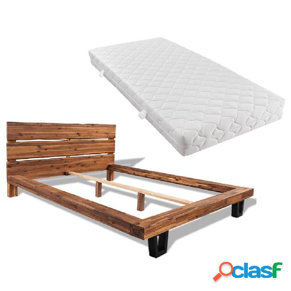vidaXL Cama con colchón de madera de acacia maciza 140x200