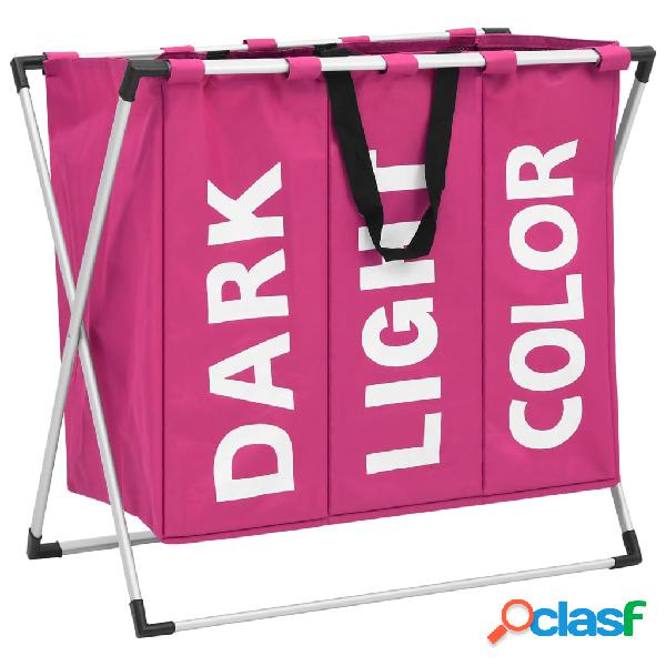 vidaXL Cesto separador de ropa sucia 3 secciones rosa