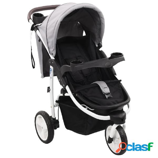 vidaXL Cochecito/Silla de paseo de 3 ruedas gris y negro