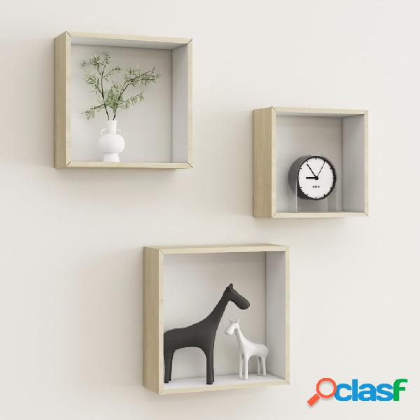 vidaXL Estantes de cubos para pared 3 piezas blanco y roble