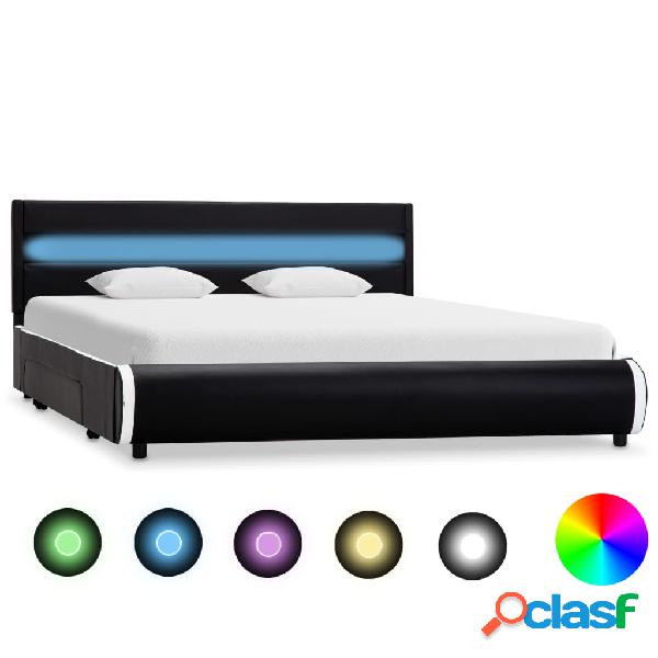 vidaXL Estructura de cama con LED de cuero sintético negro