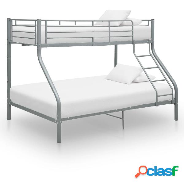 vidaXL Estructura de litera de metal gris 140x200 cm/90x200