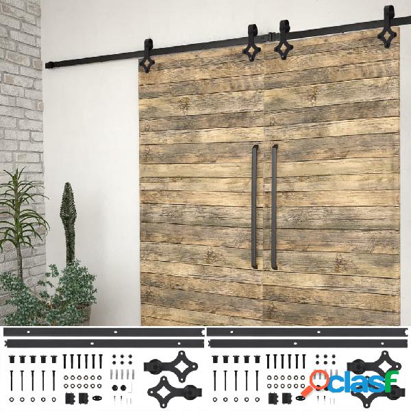 vidaXL Kit de herrajes de puertas correderas acero negro 2