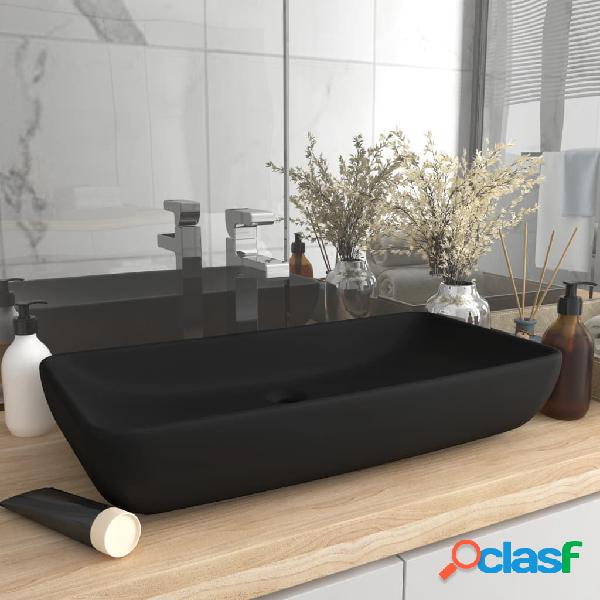 vidaXL Lavabo de lujo de cerámica rectangular negro mate