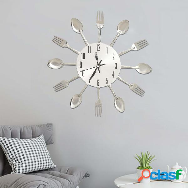 vidaXL Reloj de pared diseño cuchara y tenedor plateado 31