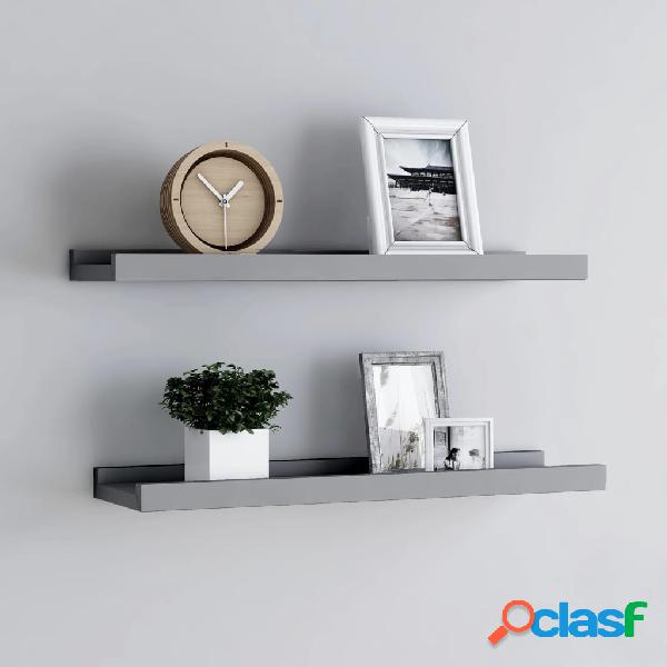 vidaXL Repisa para marcos de fotos 2 uds MDF gris 40x9x3 cm