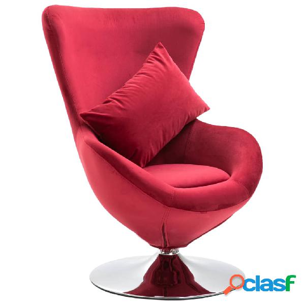 vidaXL Sillón egg giratorio con cojín terciopelo rojo
