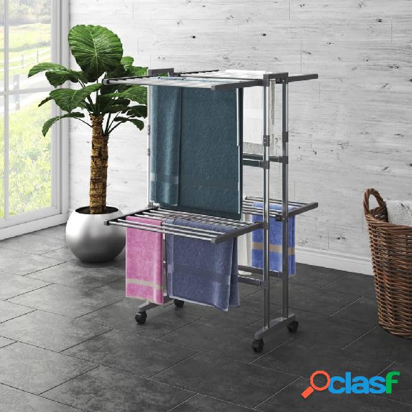 vidaXL Tendedero de 2 niveles con ruedas plateado 60x70x106