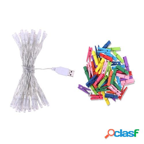 1 kit 4.0M 40 luces USB String Light + 40Pcs Clips de madera