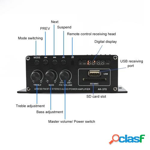 AK370 12V Mini amplificador de potencia de audio BT Receptor