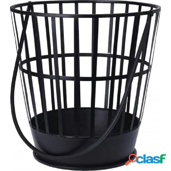 Ambiance Cubo para leña con asa de metal negro