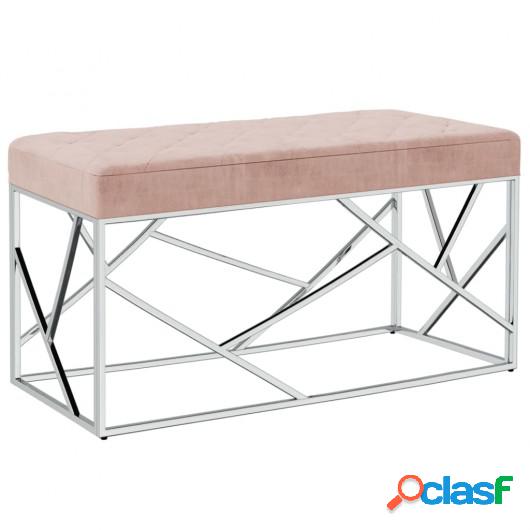 Banco de acero inoxidable y terciopelo rosa 97 cm