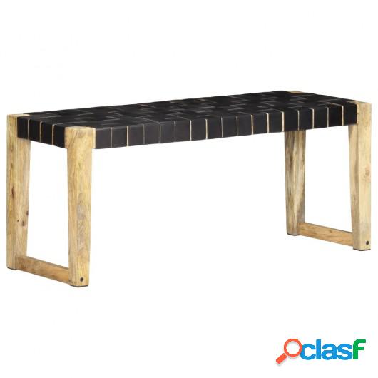 Banco de cuero auténtico negro y madera de mango maciza 110