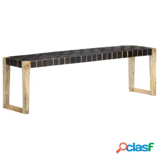 Banco de cuero auténtico negro y madera de mango maciza 150
