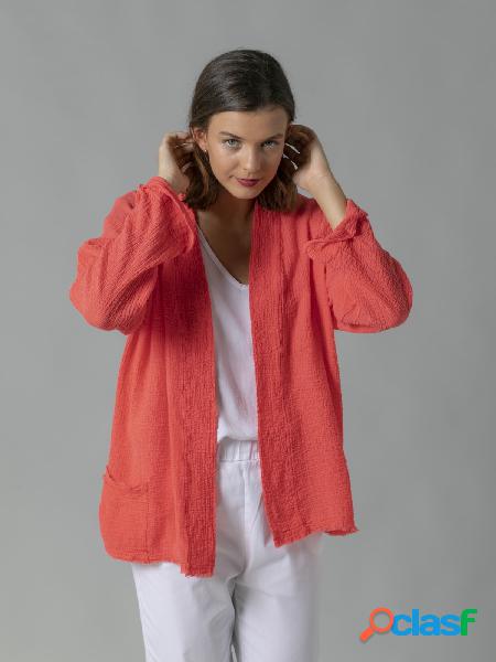 Chaqueta tejido arrugado con bolsillos Coral