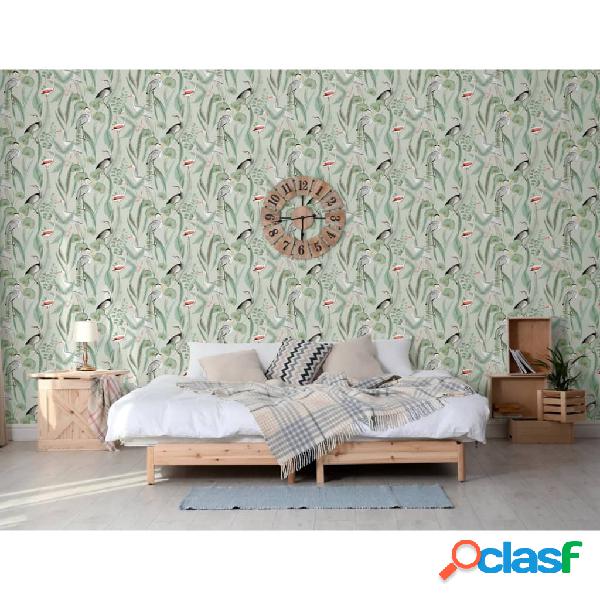 DUTCH WALLCOVERINGS Papel pintado Flamingo verde menta