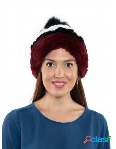 Gorro De Piel Rex Combinado En Blanco Y Negro Granate