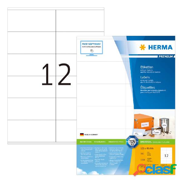 HERMA Etiquetas permanentes PREMIUM 100 hojas A4 105x48 mm