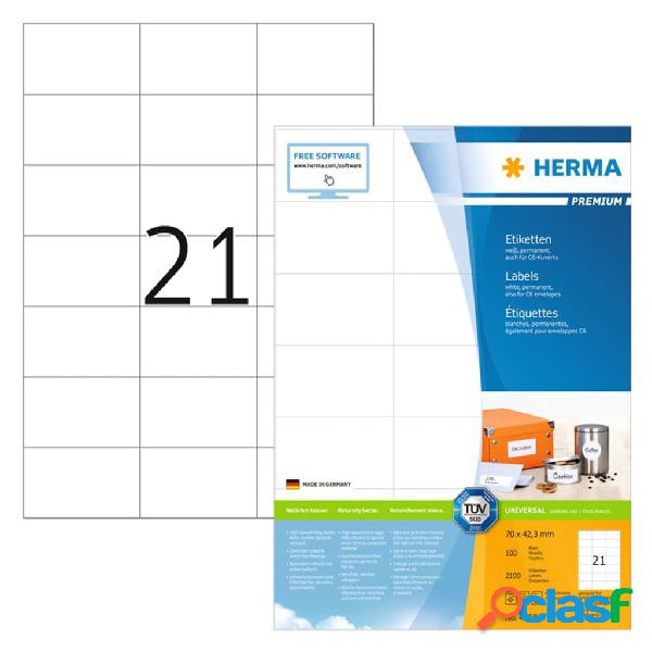 HERMA Etiquetas permanentes PREMIUM 100 hojas A4 70x42,3 mm