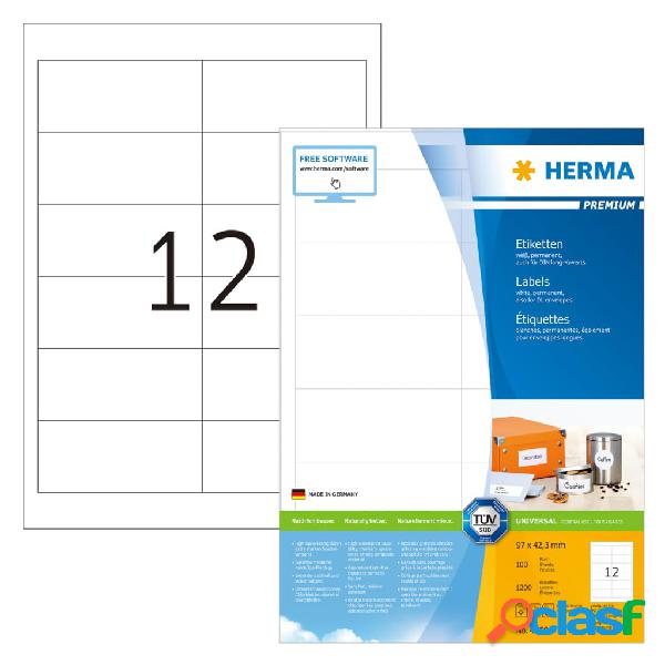 HERMA Etiquetas permanentes PREMIUM 100 hojas A4 97x42,3 mm
