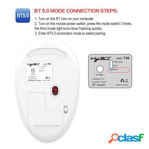 HXSJ T36 Three Mode BT 3.0 + 5.0 + 2.4G Mouse inalámbrico