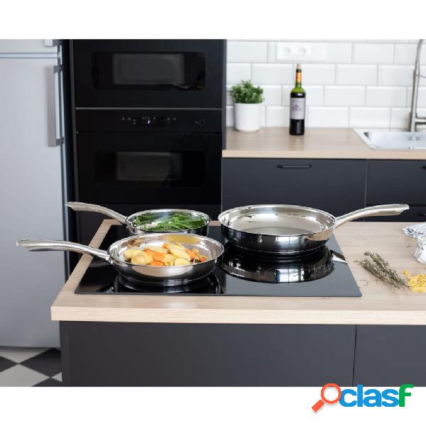 Livoo Juego de sartenes 3 piezas acero inoxidable plateado