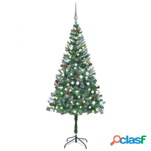 Medio árbol de Navidad artificial con LED, bolas y piñas