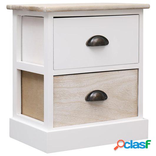 Mesita de noche madera de Paulownia blanco y natural