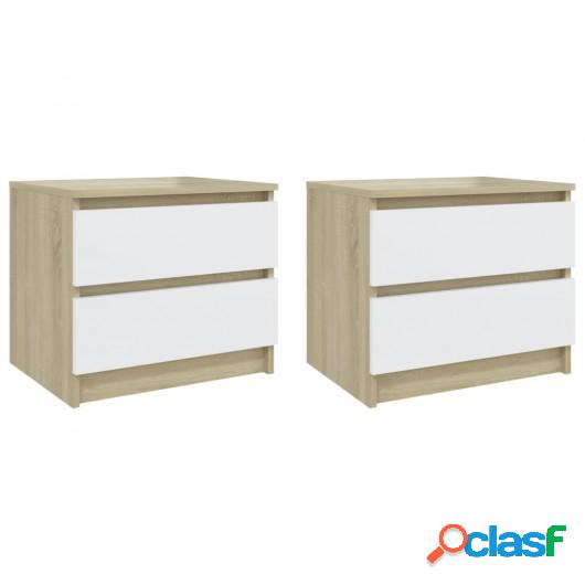 Mesita noche 2 uds aglomerado blanco roble Sonoma 50x39x43,5