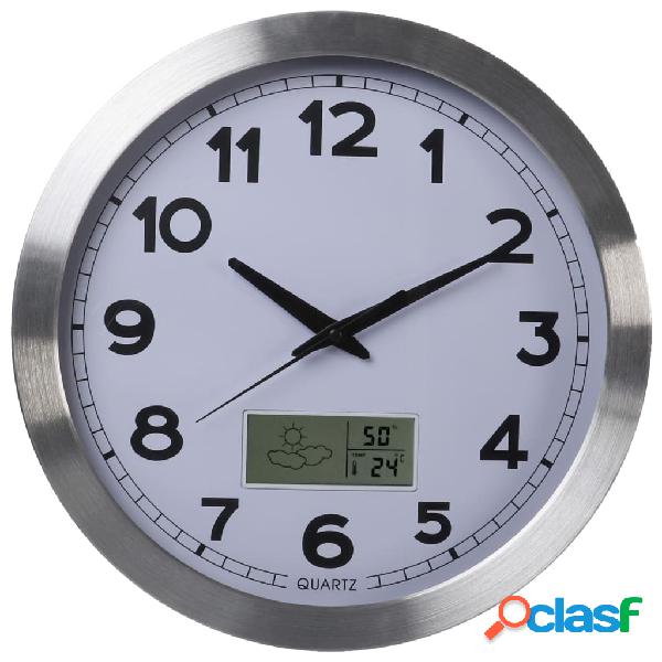Perel Reloj de pared blanco y plateado 35 cm