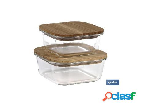 Set de 2 recipientes de borosilicato con tapa de bambú