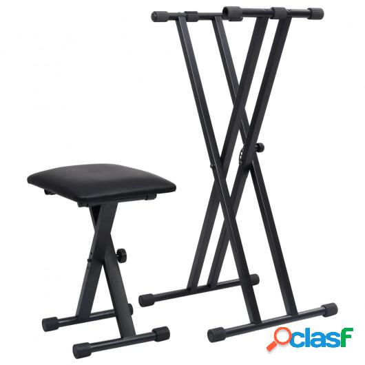 Set de soporte para teclado con doble refuerzo y taburete
