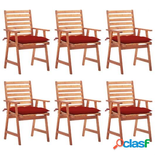 Sillas comedor de jardín y cojines 6 uds madera maciza