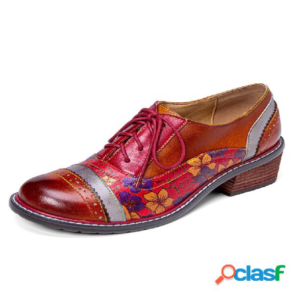 Socofiar Leather Handmade vendimia Brogue Comfort Patchwork