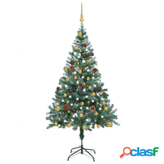 Árbol de navidad glaseado con LEDs, bolas y piñas 150 cm