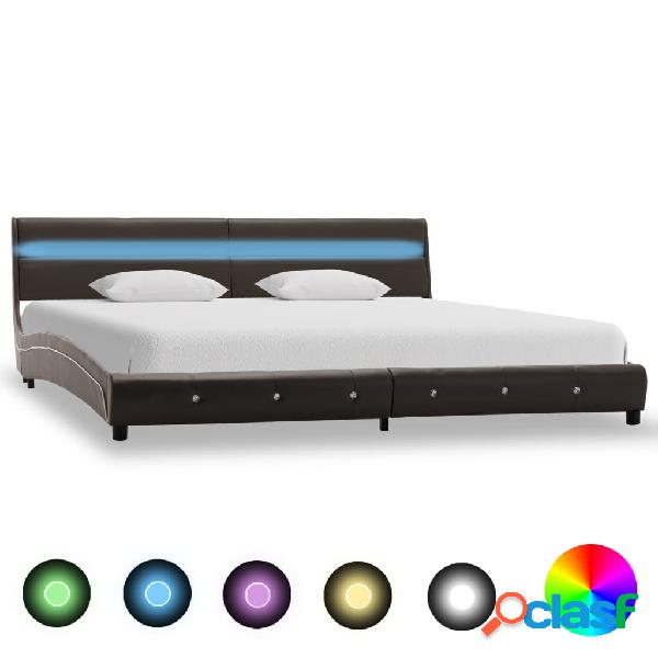 vidaXL Estructura de cama con LED de cuero sintético gris