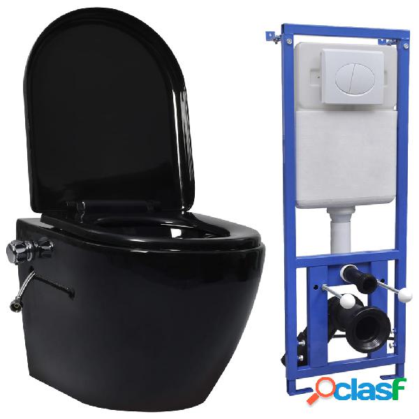 vidaXL Inodoro WC de pared sin bordes cisterna oculta
