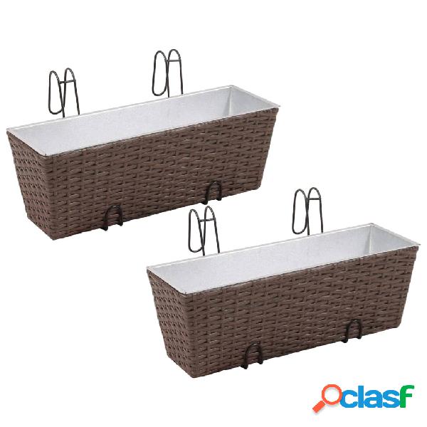 vidaXL Jardinera de balcón trapecio ratán marrón 50 cm 2