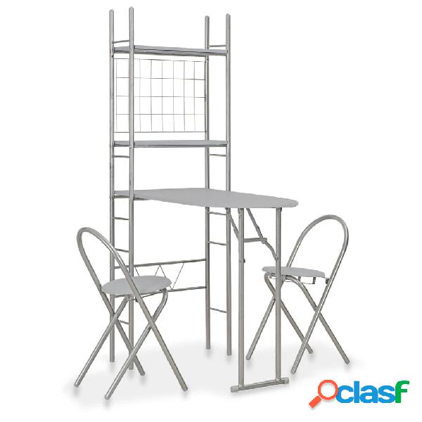 vidaXL Juego de comedor plegable con estante 3 pzas MDF y