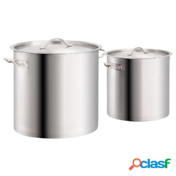 vidaXL Juego de ollas 2 piezas de acero inoxidable 50/25 L