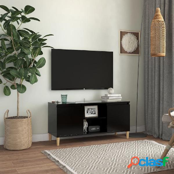 vidaXL Mueble de TV con patas madera maciza negro