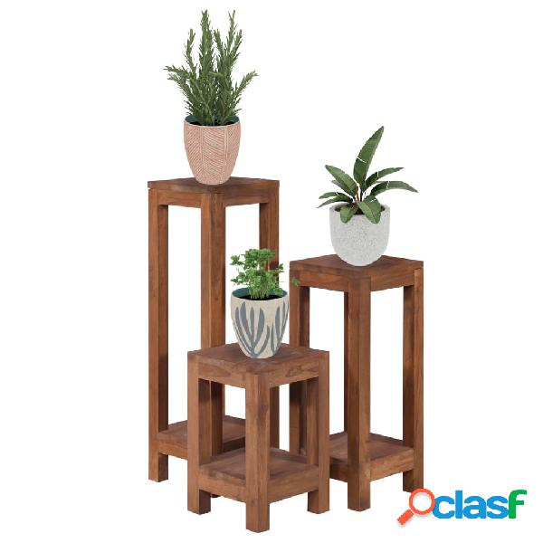 vidaXL Soportes para plantas 3 piezas madera maciza de teca