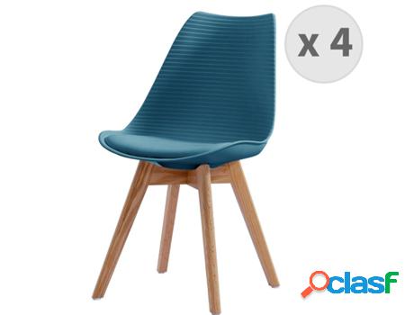 Bessy-Silla Escandinava Azul Pato Patas De Roble (X4)