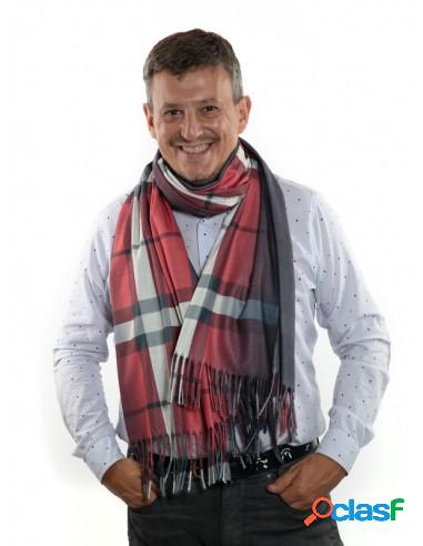 Bufanda Hombre Cashmere Cuadros Y Flecos Largos Coral