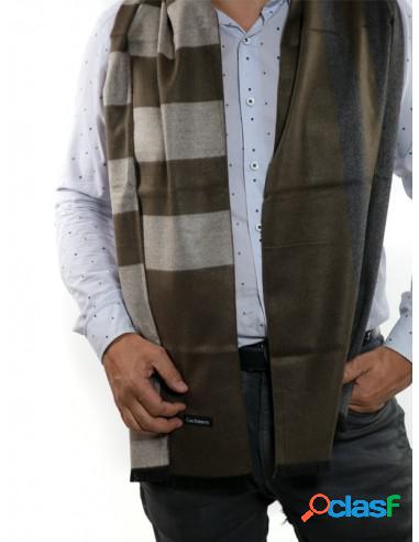 Bufanda Hombre Cashmere Líneas Y Flecos Finos Verde Oscuro