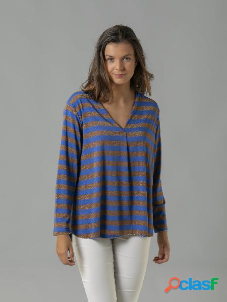 Camiseta de rayas en pico Azul